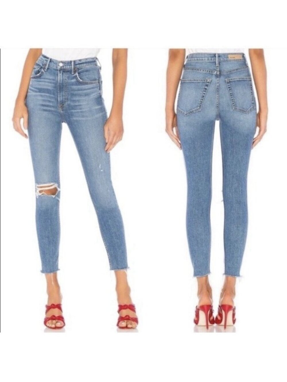 GRLFRND Kendall Blue High Rise Distressed Skinny Jeans Medium Wash Raw Hem 24